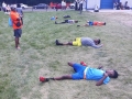 4x400 team stretching before the big race